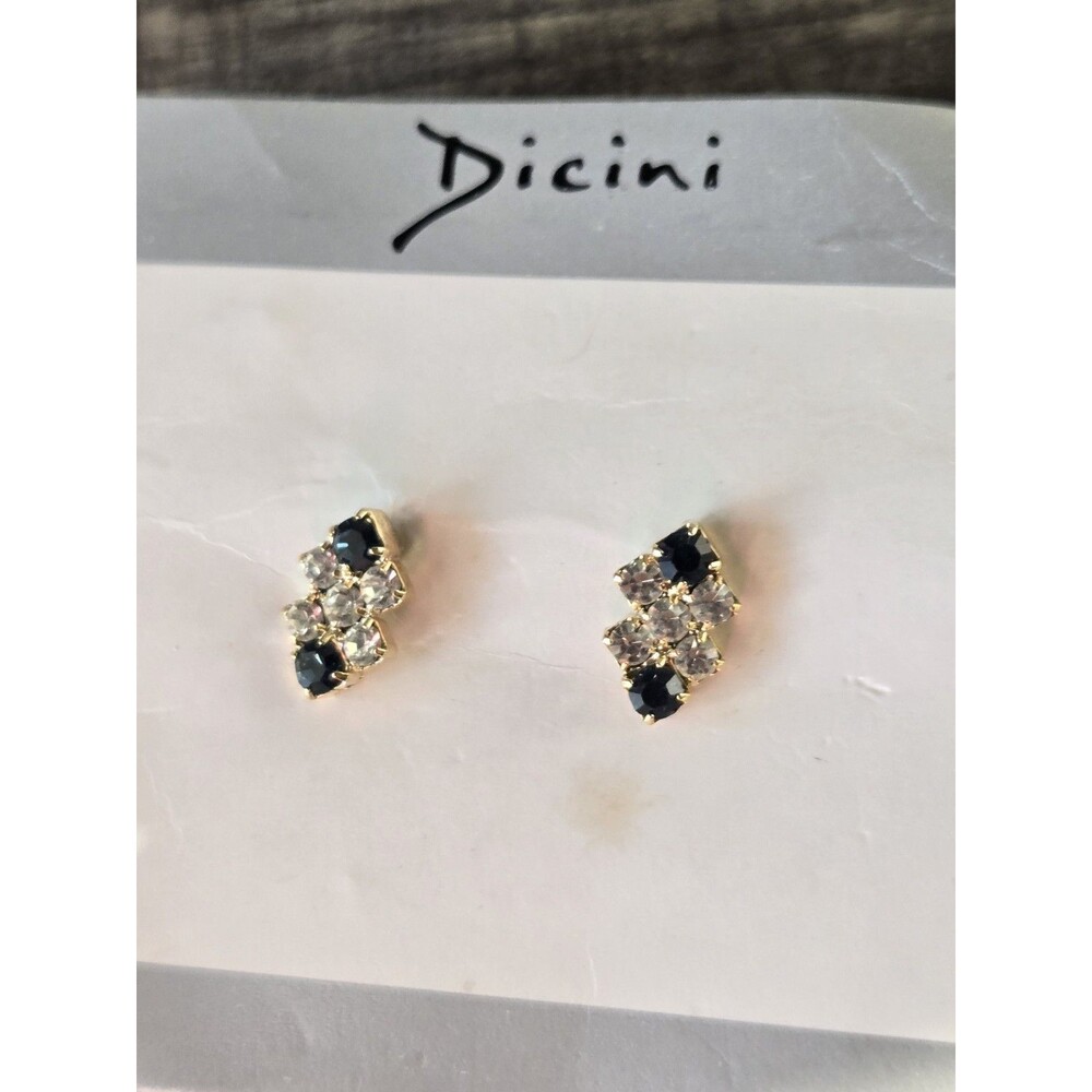 Vintage Dicini Faux Sapphire & Crystal Gold-Plated Stud Earrings - New Old Stock